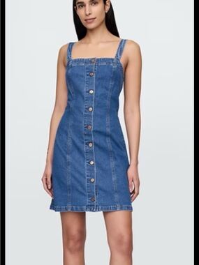 GAP Blue Button-Front Denim Mini Dress